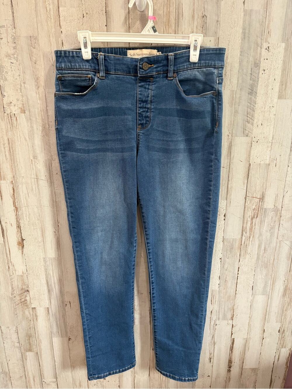 Soft Surroundings Jeans Relaxed Straight Leg Pull On Elastic Waist Medium